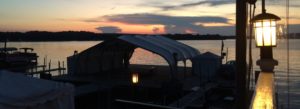 Sunset at the Bemus Point Floating stage featuring summertime concerts 